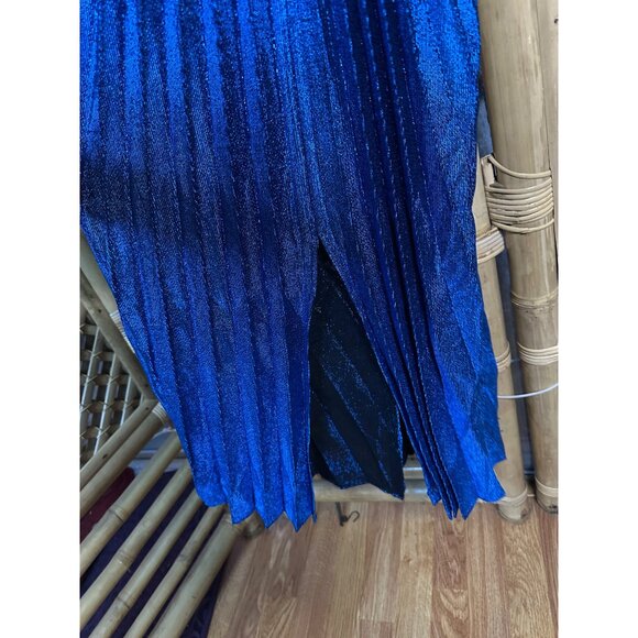 Vintage New Leaf semi sheer metallic dress By Samir Blue Pleated Gown XS - Picture 8 of 8